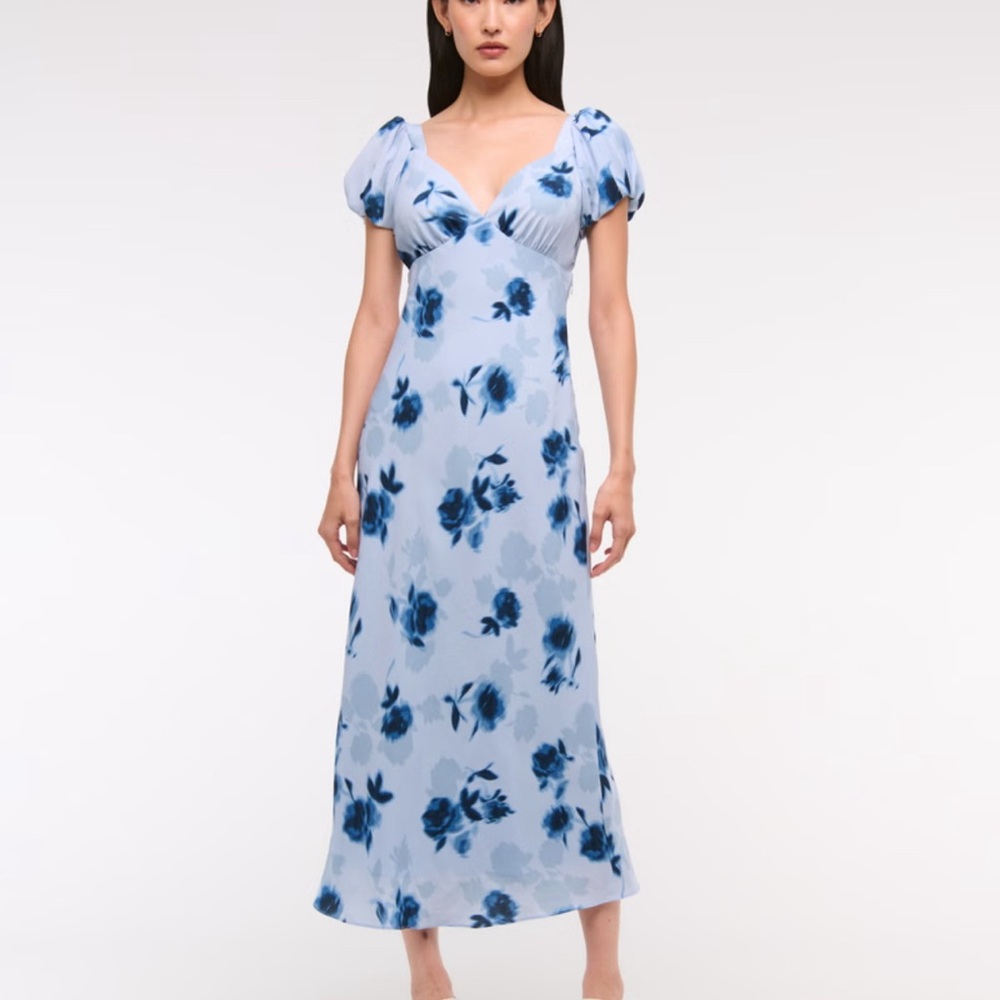 Abercrombie & Fitch Blue Puff Sleeve Midi Sundress XSP